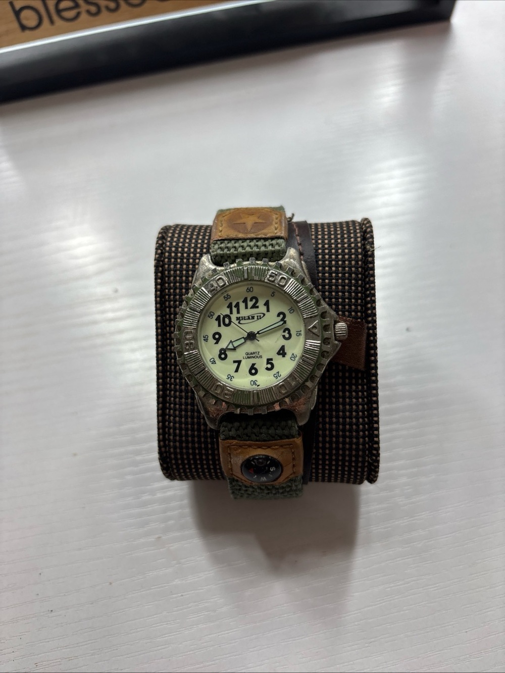 Men's Military-Style Field Watch in Green and Brown
